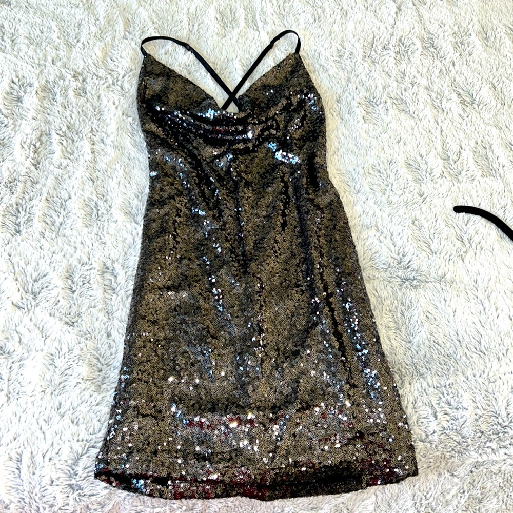 Sexy black sequined party mini size M. Worn once in Vegas.